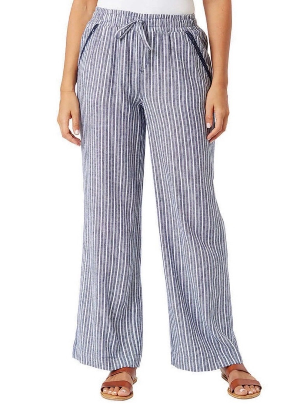 Briggs Striped Blue Linen-Blend Wide Leg Pants size small